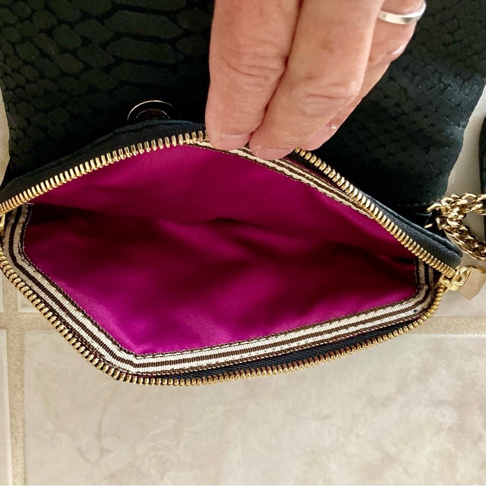 EUC Henri Bendel Black Sueded Snakeskin Embossed Leather Wristlet Clutch - Picture 11 of 14